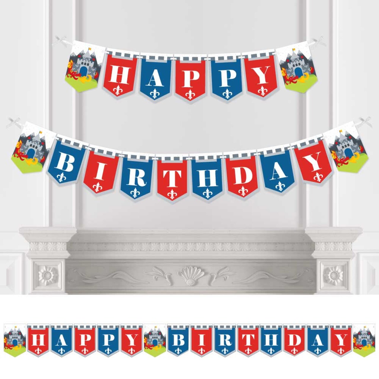 Big Dot of Happiness Calling All Knights and Dragons - Medieval Birthday Party Bunting Banner - Birthday Party Decorations - Happy Birthday